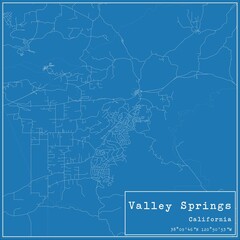 Blueprint US city map of Valley Springs, California.
