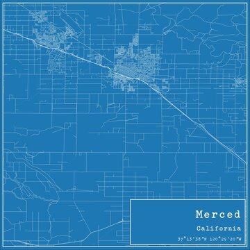 Blueprint US city map of Merced, California.