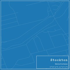 Blueprint US city map of Stockton, California.