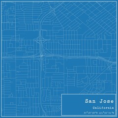 Blueprint US city map of San Jose, California.