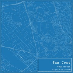 Blueprint US city map of San Jose, California.