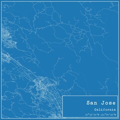 Blueprint US city map of San Jose, California.