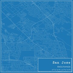 Blueprint US city map of San Jose, California.