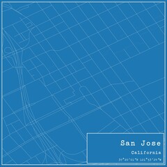Blueprint US city map of San Jose, California.