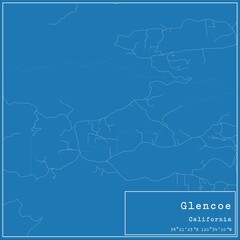 Blueprint US city map of Glencoe, California.