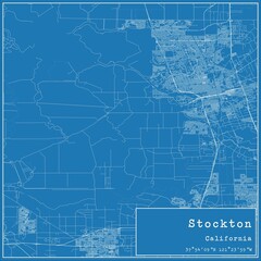 Blueprint US city map of Stockton, California.