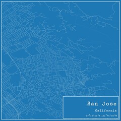 Blueprint US city map of San Jose, California.