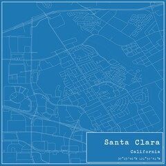 Blueprint US city map of Santa Clara, California.