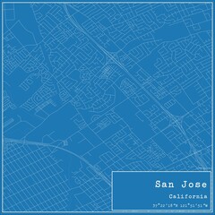 Blueprint US city map of San Jose, California.