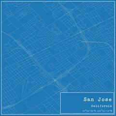 Blueprint US city map of San Jose, California.