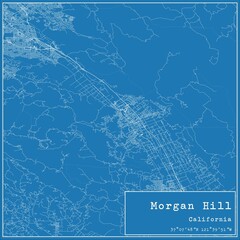 Blueprint US city map of Morgan Hill, California.