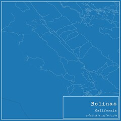 Blueprint US city map of Bolinas, California.