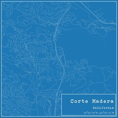 Blueprint US city map of Corte Madera, California.