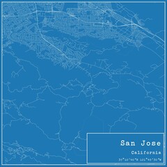 Blueprint US city map of San Jose, California.