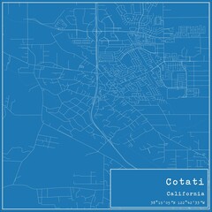 Blueprint US city map of Cotati, California.