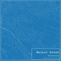 Blueprint US city map of Walnut Creek, California.