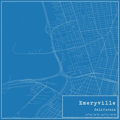 Blueprint US city map of Emeryville, California.