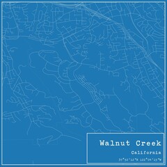 Blueprint US city map of Walnut Creek, California.