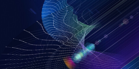 Abstract  background radial twisting grid with blurred lines.  Big Data. Technology concept data grid.  Banner for business, science and technology data analytics.