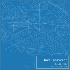 Blueprint US city map of San Lorenzo, California.