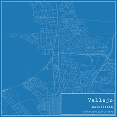 Blueprint US city map of Vallejo, California.