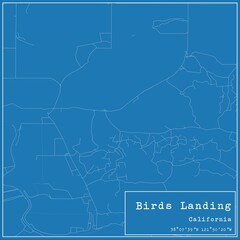 Blueprint US city map of Birds Landing, California.