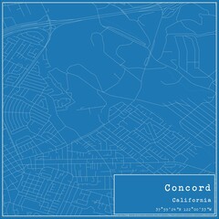 Blueprint US city map of Concord, California. - obrazy, fototapety, plakaty