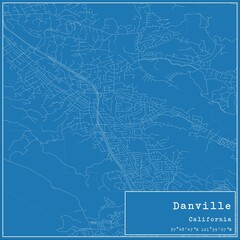 Blueprint US city map of Danville, California. - obrazy, fototapety, plakaty