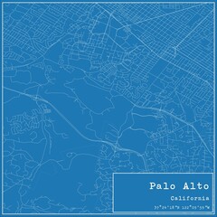 Blueprint US city map of Palo Alto, California.