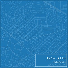 Blueprint US city map of Palo Alto, California.