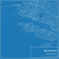 Blueprint US city map of Alameda, California.