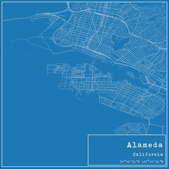 Blueprint US city map of Alameda, California.