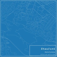 Blueprint US city map of Stanford, California.