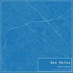 Blueprint US city map of San Mateo, California.