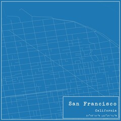 Blueprint US city map of San Francisco, California.