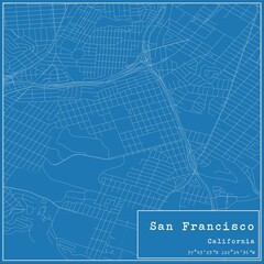 Blueprint US city map of San Francisco, California.