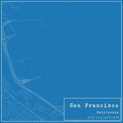 Blueprint US city map of San Francisco, California.