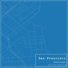 Blueprint US city map of San Francisco, California.