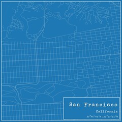 Blueprint US city map of San Francisco, California.