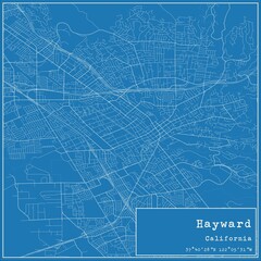 Blueprint US city map of Hayward, California. - obrazy, fototapety, plakaty