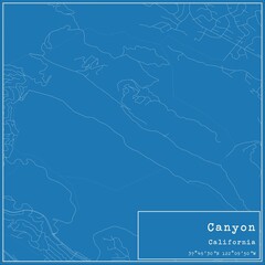 Blueprint US city map of Canyon, California.