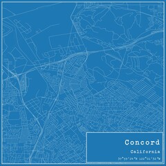 Blueprint US city map of Concord, California. - obrazy, fototapety, plakaty