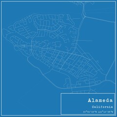 Blueprint US city map of Alameda, California.