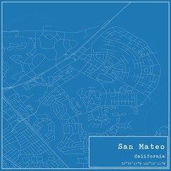 Blueprint US city map of San Mateo, California.