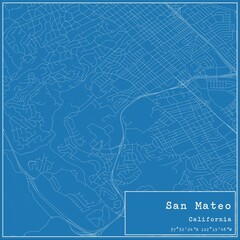 Blueprint US city map of San Mateo, California.