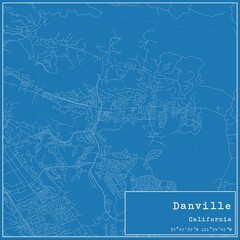 Blueprint US city map of Danville, California.