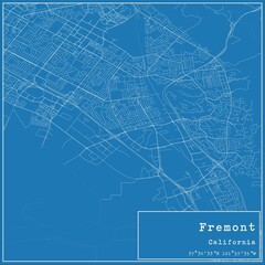 Blueprint US city map of Fremont, California. - obrazy, fototapety, plakaty