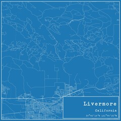 Blueprint US city map of Livermore, California. - obrazy, fototapety, plakaty