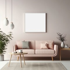 blank frame mockup on the wall in the cozy living room