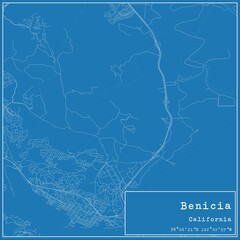 Blueprint US city map of Benicia, California.